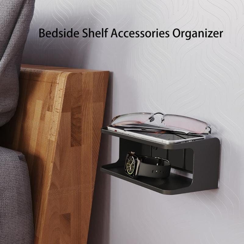 Space Saving 2 tiers Bedside Organizers Wall Mount Shelf For Smartphones Glasses Toiletries ABS Construction Multipurpose Use