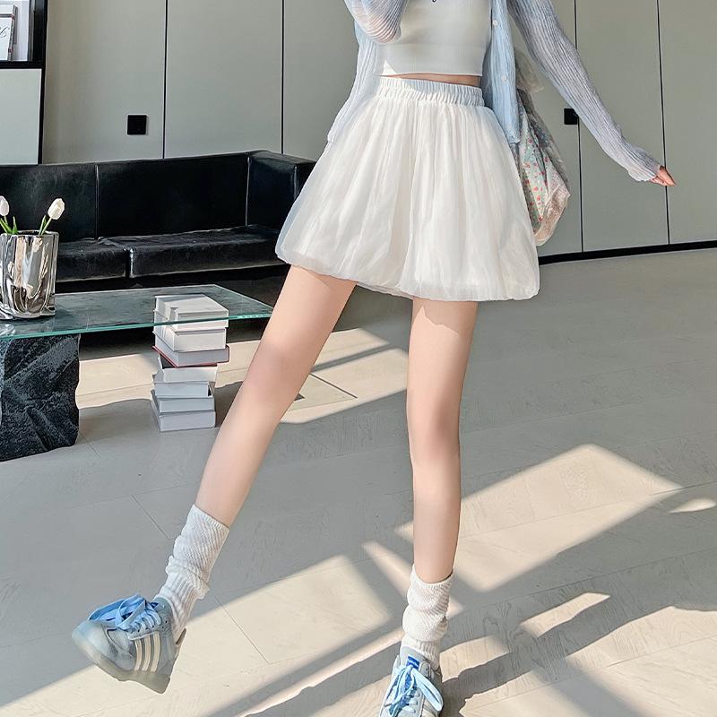 Women's High Waist A-line White Floral Skort - Summer Slimming Petite Mesh Design