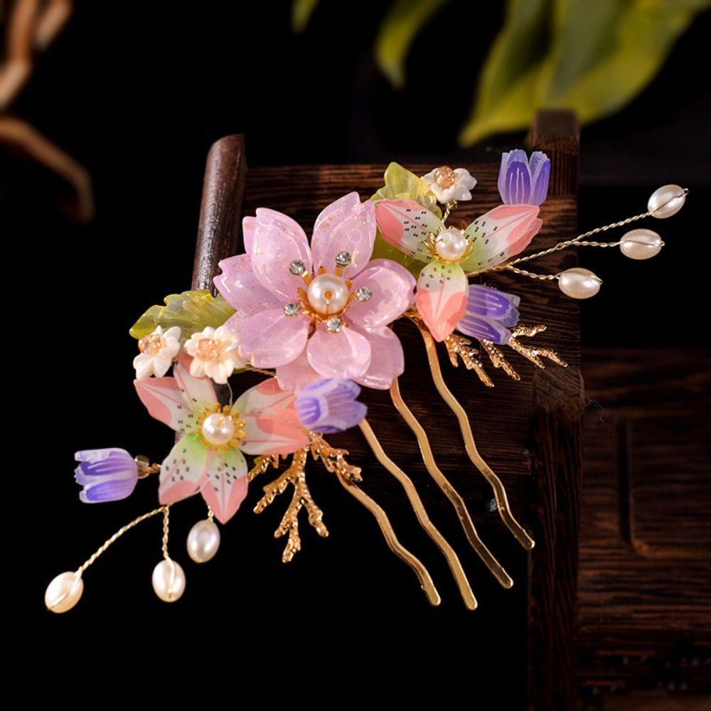 Floral Tang Dynasty Hairpin Tassel Flower Hair Comb Antique Ancient Hair Stick  Children