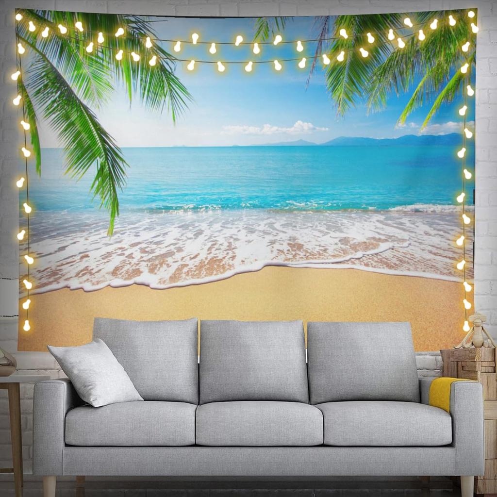 Ocean Beach Tapestry Wall Hanging Natural Landscape Tapestry Sky Seaside Tropical PalmTrees Island Tapestries Party Decor Banner