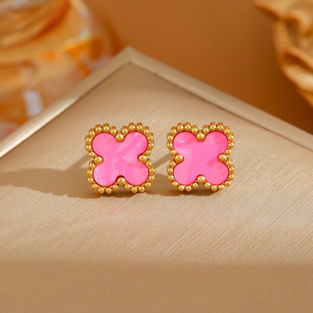 Stunning Four-Leaf Clover Titanium Steel Earrings - Fade-Free, Fashionable, Simple, Versatile, and High-End Mother-of-Pearl Jewelry