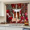 Set Of 2 Winter Snowflake Santa Claus Patterned Curtains Christmas Home Decoration Room Curtain Made Polyester