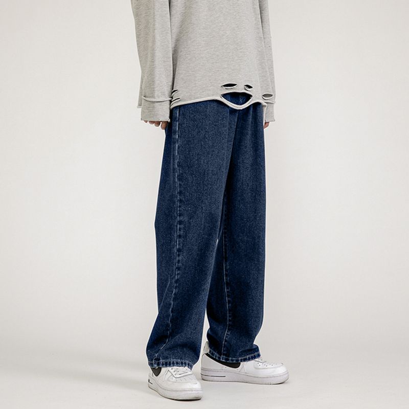 

Loose Straight Leg Croped Trousers Jeans Straight-leg Nine Points Pants Denim dark blue 2XL