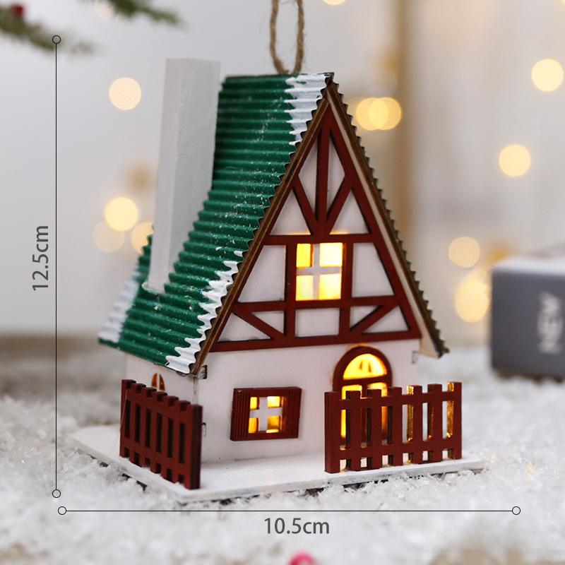 Feiertags-Tischschmuck Weihnachts-Atmosphärendekorationen Weihnachts-Holzhaus-Anhänger, die Licht aussenden können Kreatives Handwerk