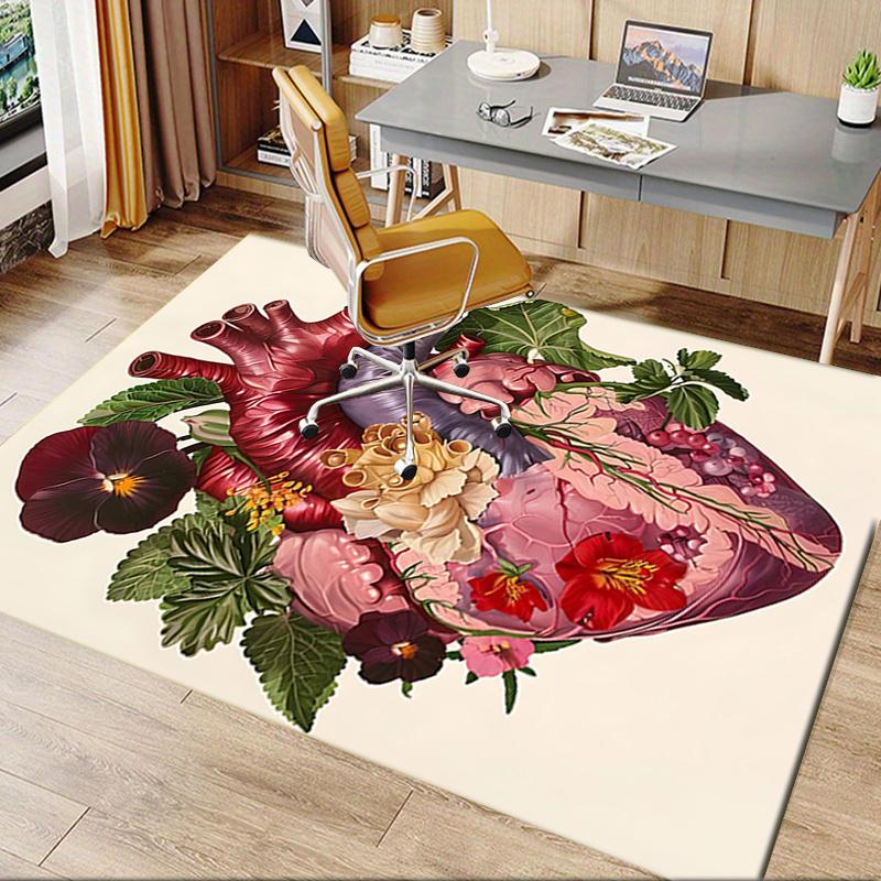 Heart Flower Theme Chair Mat Office Carpet: Oversized Rug for Home Decor, Sofa Carpet, Desk Mat - Perfect Gift for Any Room In Bedroom or Li