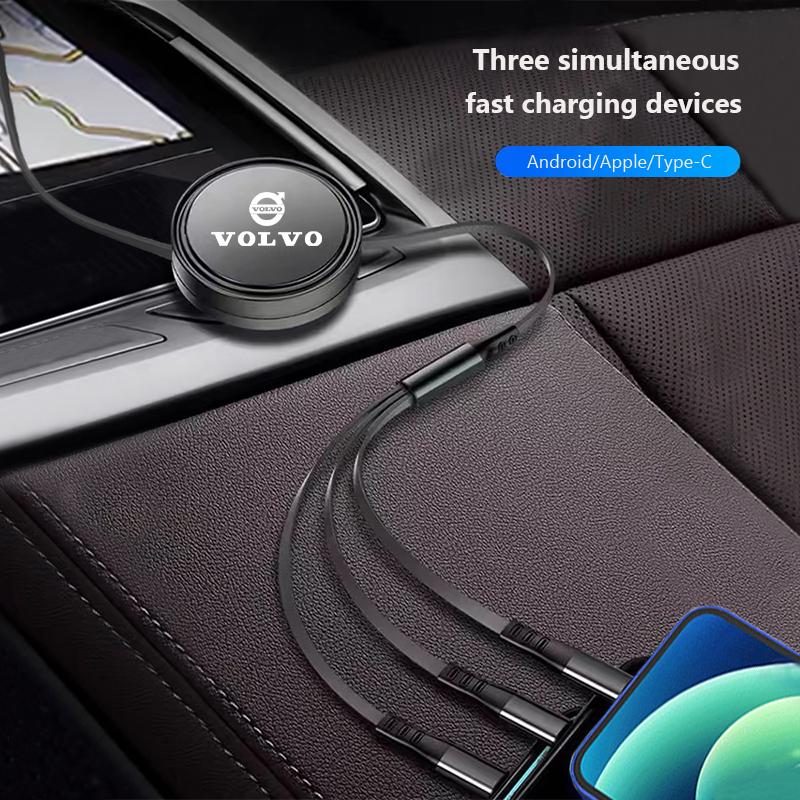 3 In 1 Micro USB Type C Data Wire Car Logo Fast Charger For Volvo XC90 V90 V60 XC60 V40 S80 S60 S90 C40 XC40 V70 XC70 C30 C70 EX PG6