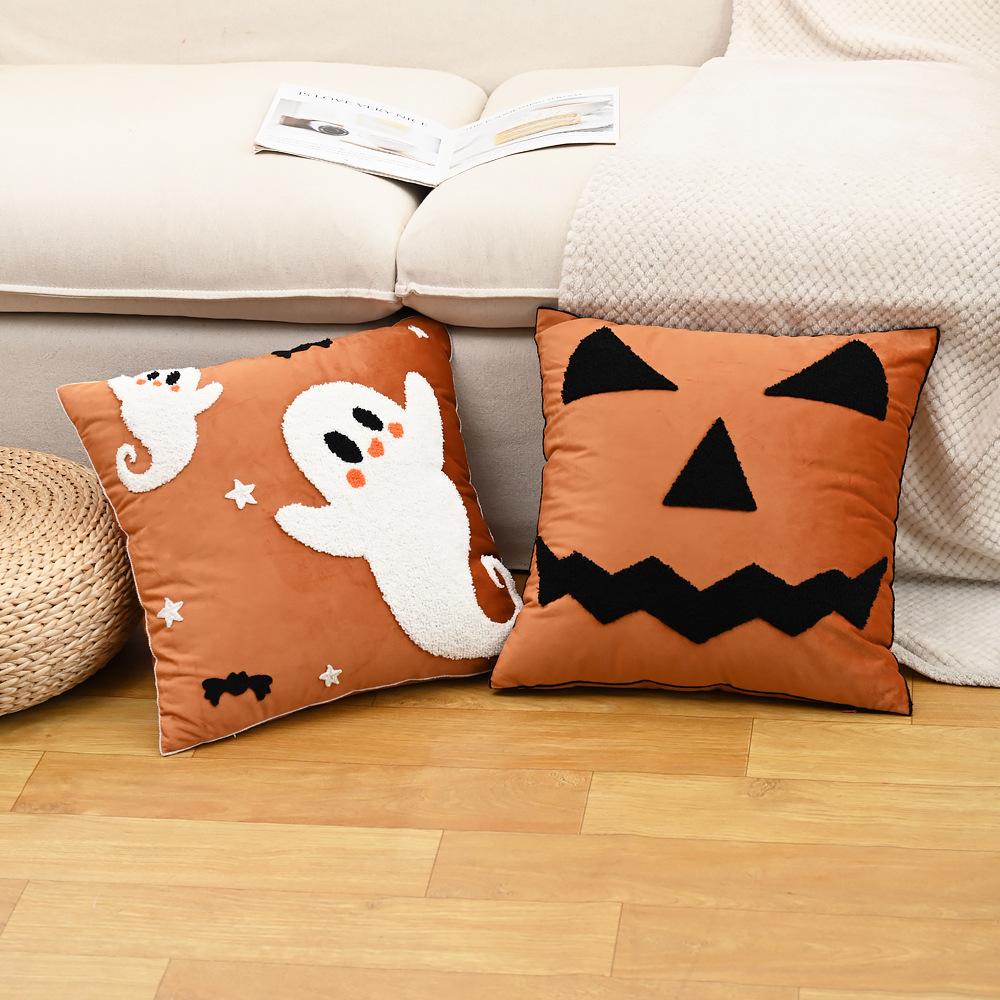 45x45cm Orange Halloween Pillowcase Funny Embroidered Throw Cushion Cover Home Holiday Decoration Sofa Headboard Pillowcases
