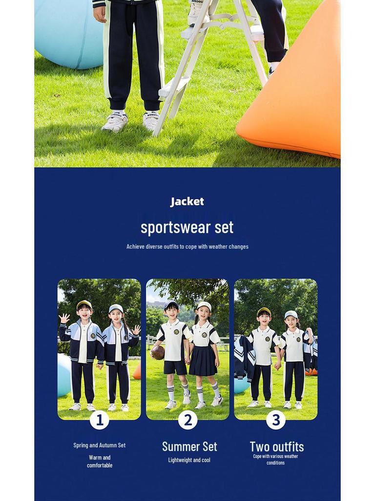 Spring & Autumn Primary School Uniform Set: Kindergarten to College Style 3-Piece Class & Sports Attire for Kids