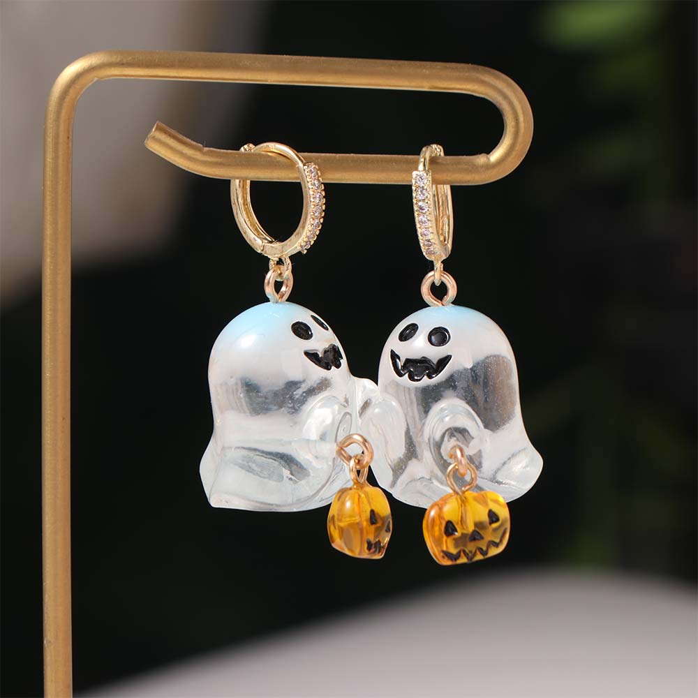Resin Halloween Earrings Rhinestone Pumpkin Dangle Earrings Cute Ghost Ear Studs  Girl