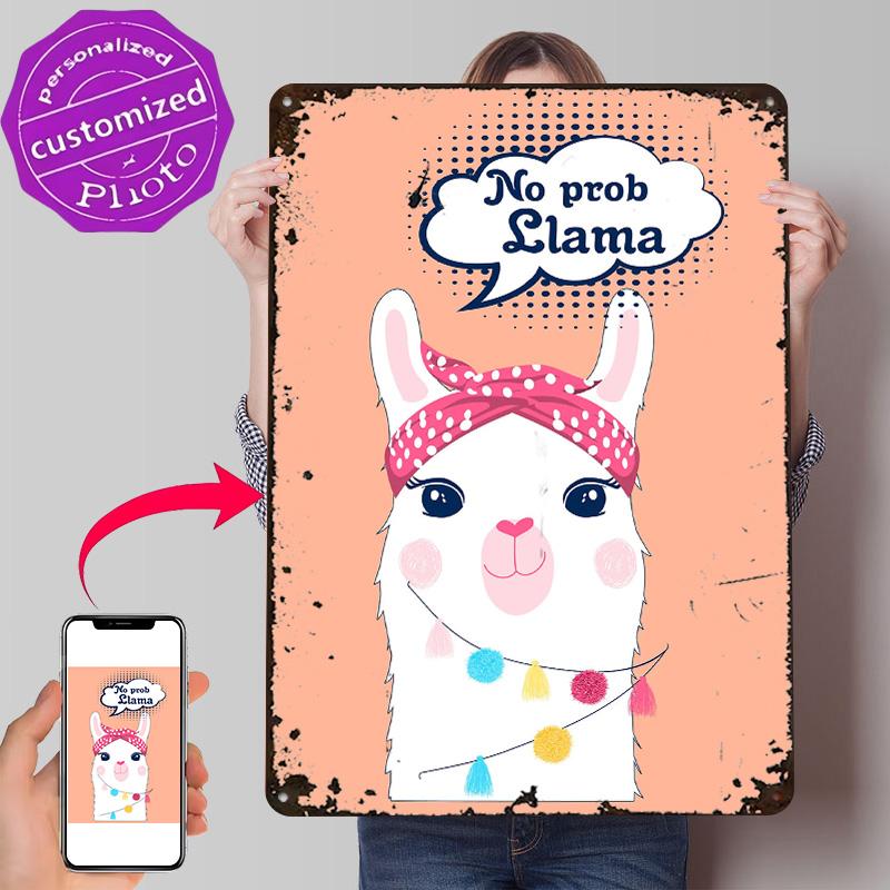 No Probllama Llama Personalized D Textured Metal Poster Wall Art Tinplate Sign for Decoration Garage Decorations Wand Deko Home
