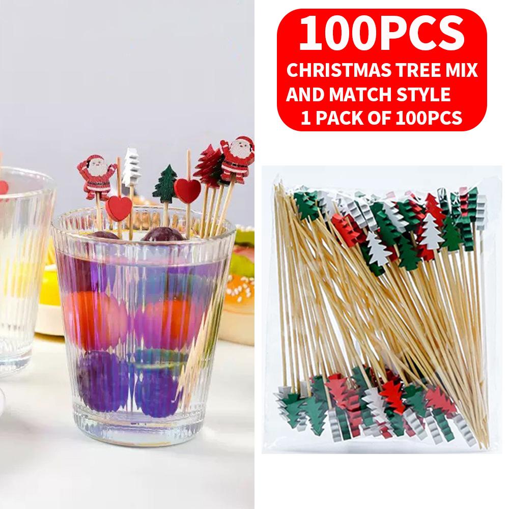200/100/50 PCS fruit toothpick bamboo stick - disposable fruit fork Dim sum sushi cocktail stick - suitable for Christmas, parti