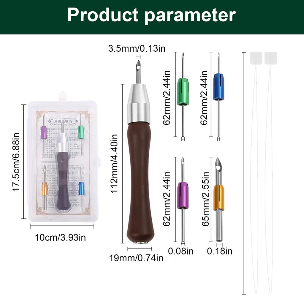Punching Needle Embroidery Set with 4 Punching Needle Head 2 Threader Wood Handle Embroidery Pen for Embroidery Craft