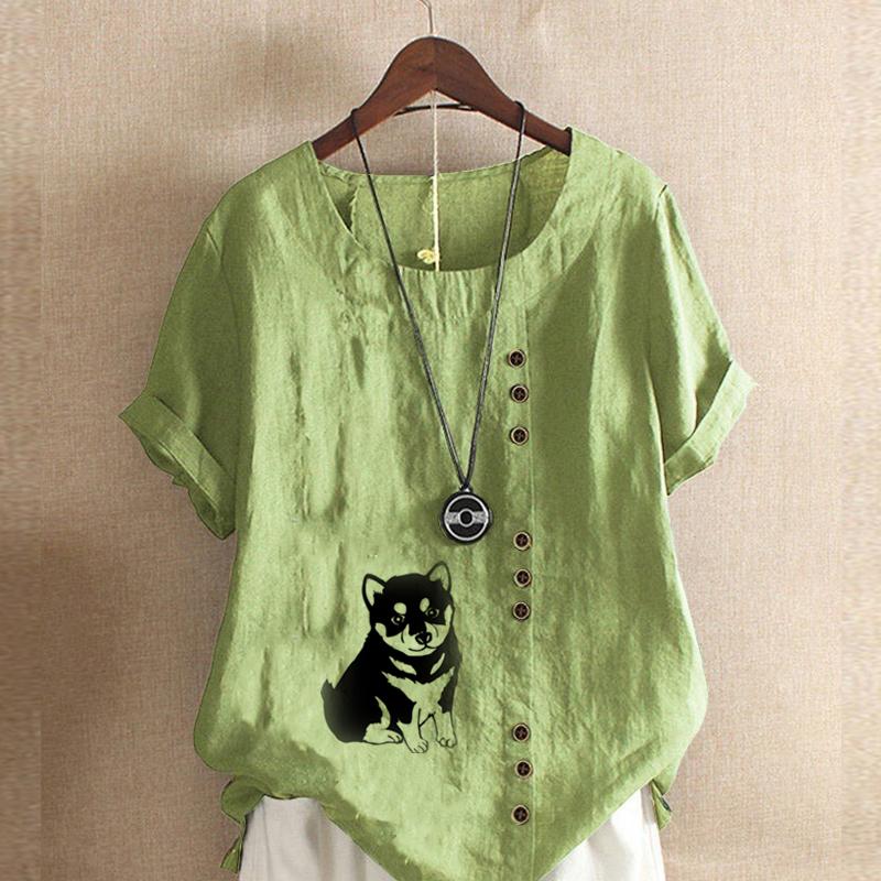 

Женская модная футболка с коротким рукавом с принтом собаки, свободная хлопковая рубашка, повседневная свободная летняя блузка, топы больших размеров 5XL зелёный