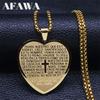 Katholische Heilige Bibel Vers Projektion Kreuz Herz Halskette Edelstahl Spanische Religiöse Kette Schmuck Halskette für Frauen N2040S2