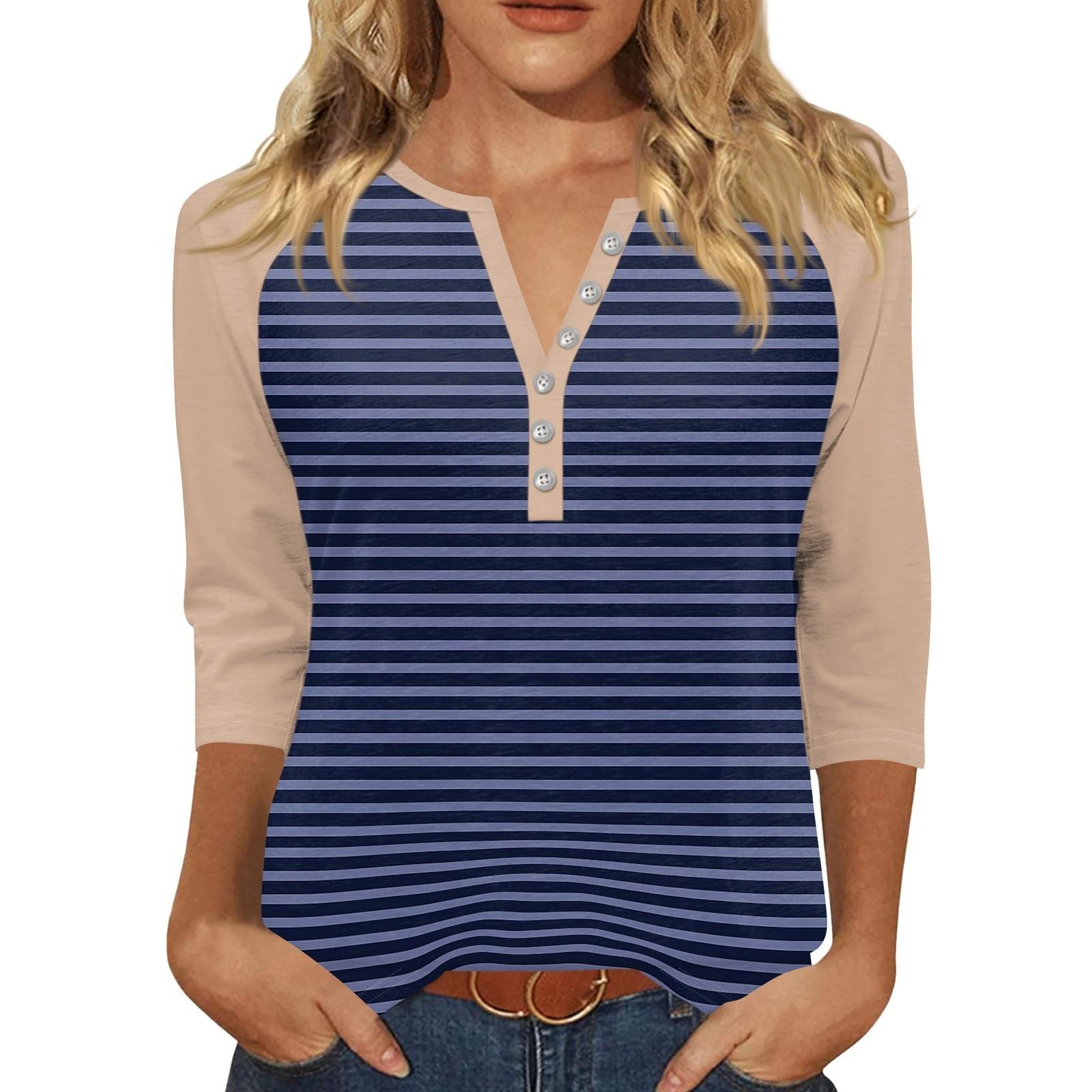 

Жен. Футболка С принтом Пуговицы Рукав 3/4 Повседневные Выходные Мода Классический Классический V-образный вырез Обычный Верх XL