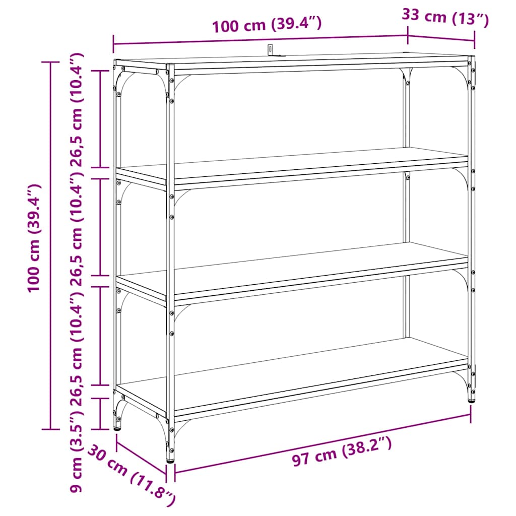 Bookshelf Black Oak Effect 100 X 33 X 100 Cm
