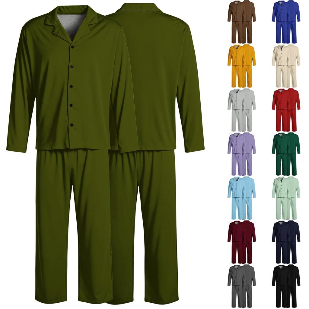 Herren-Pyjama-Set mit Reversknopfleiste und gerader Hose - Farbe Lockere Passform Nachtwäsche