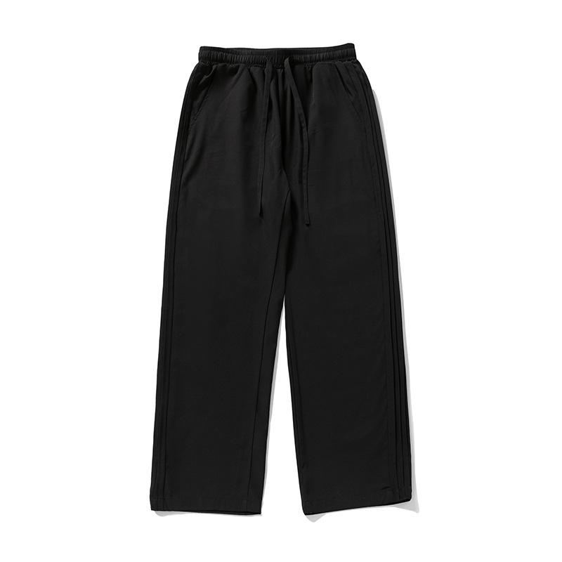 Men's Summer Cool Feeling Ice Silk Trousers Loose Casual Lightweight Breathable Air Conditioning Pants Draped Drawstring Long Pants