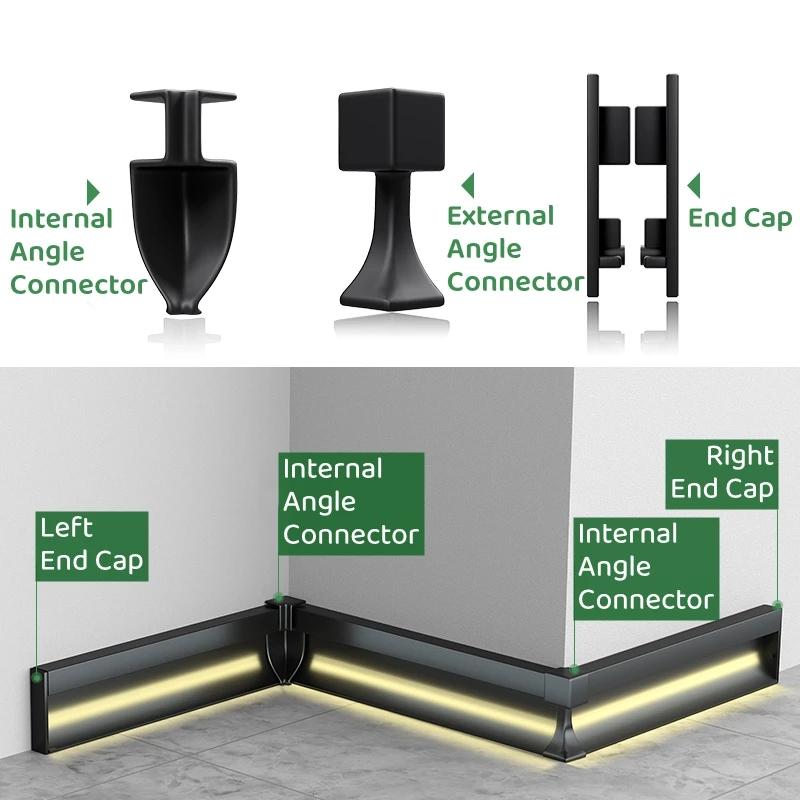 0.5m/1m Hidden Corner LED Skirting Line Aluminum Profile Recessed Backlight Baseboard Connector Wall Trim Floor Bar Strip Light
