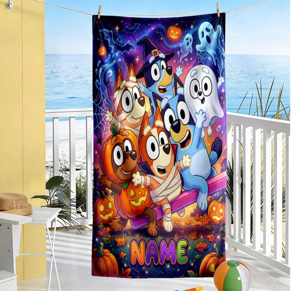 Halloween Soccer Fun Customize Text Beach Towel Super Soft & Absorbent Suitable for Swimming Gym Camping Yoga Vacation