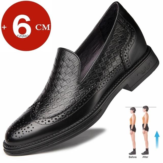 

New Formal Man Loafers Men Leather Shoes Lift Elevator Shoes Height Increase Insole 6CM Adjustable Black British Brogues 44