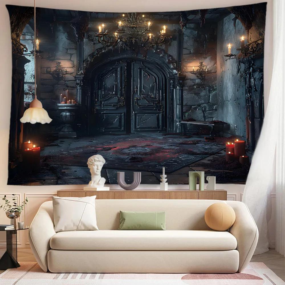 Vintage Library Tapestry Mural Old Books Bookshelf Attic Candles Gothic Home Decor Dormitory Living Room Bedroom Wall Hanging