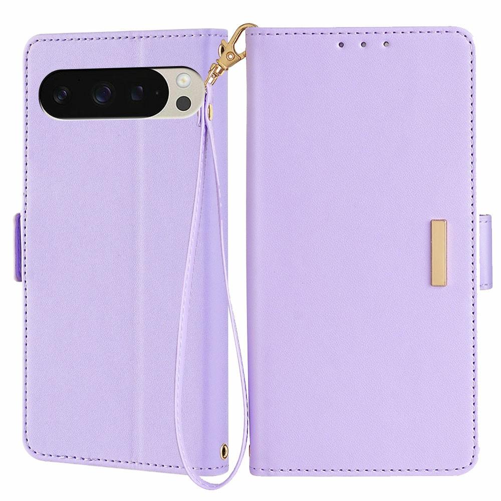 

For Google Pixel 9 Pro/Pixel 9 Leather Wallet Case RFID Blocking Stand Cover with Hand Strap B