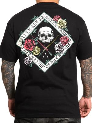 Sullen Herren Kurzarm Standard T-Shirt mit Blumen-Aufnäher Totenkopf Rosen Tattoo Tee