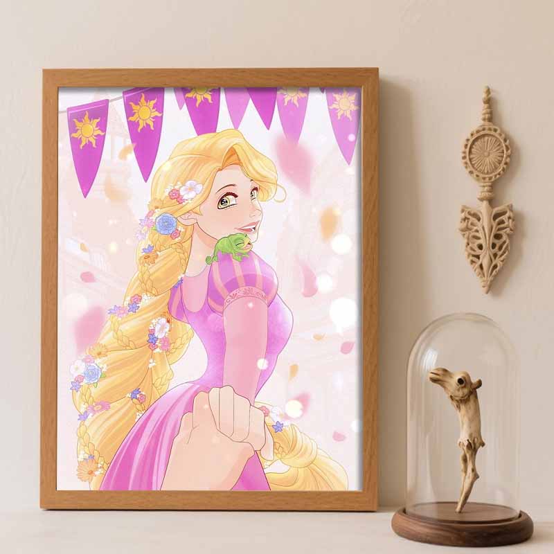 Disney Diamond Painting Kit Unframed, Rapunzel And Pascal Classic Style Home Decor Craft, Perfect Gift Idea Round 20x30cm