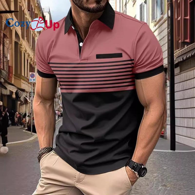 Cozy Up Poloskjorter for menn Kortermede Uformelle Polo T-skjorte Color Block Slim Fit Golfskjorter med lomme