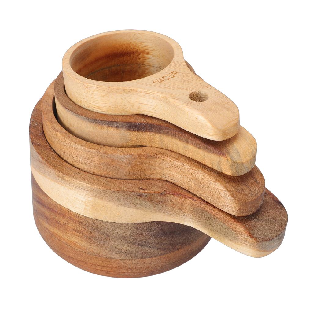 4PCS Wood Measuring Cups Set Stackable Baking Cooking Measuring Cup Kitchen Measure Tool for Dry Ingredients Tea Milk Powder