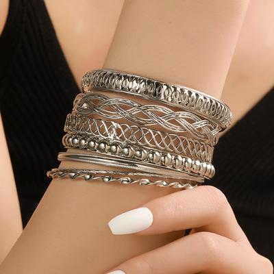 European and American New Jewelry, Fashionable Personalized Texture Multi-layer Metal Bracelet Set 1 Set of Iron Bracelets