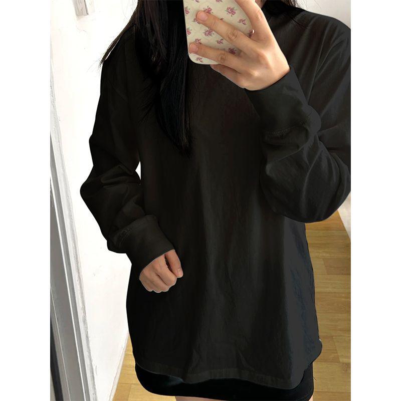 

Women s White Pure Cotton Long Sleeve T-shirt - Loose Korean Style, Perfect for Spring & Autumn XXL чёрный