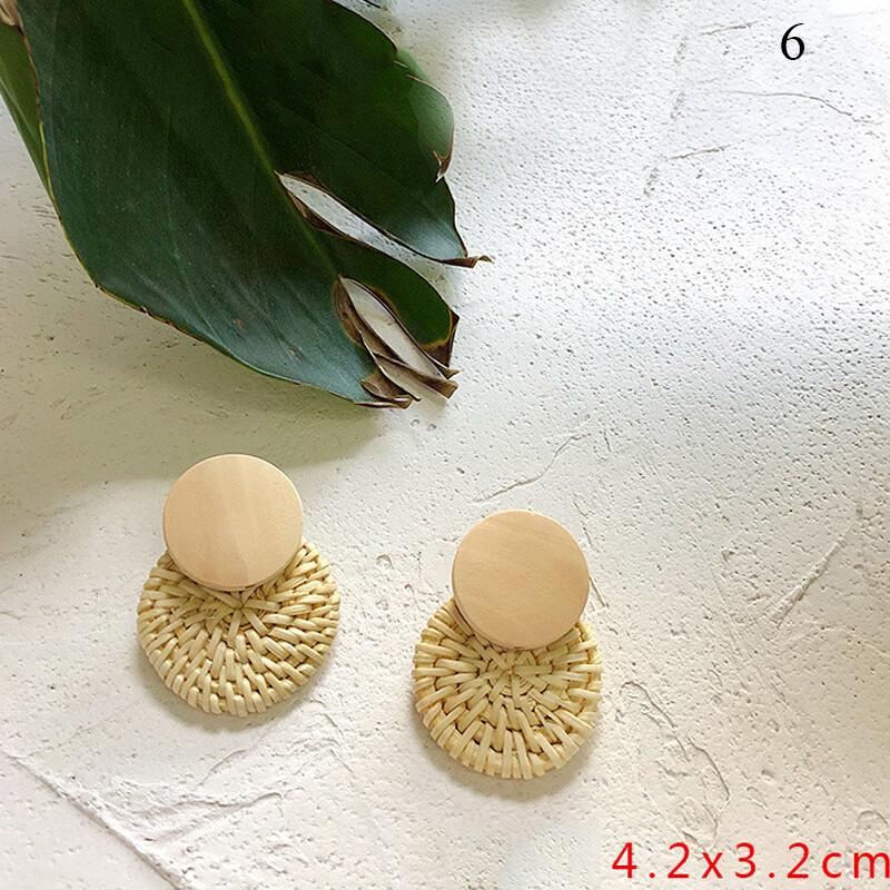 Ear Studs Wood Beaded Drop Dangle Earrings Rattan Earring Retro Ear Hook Jewelry