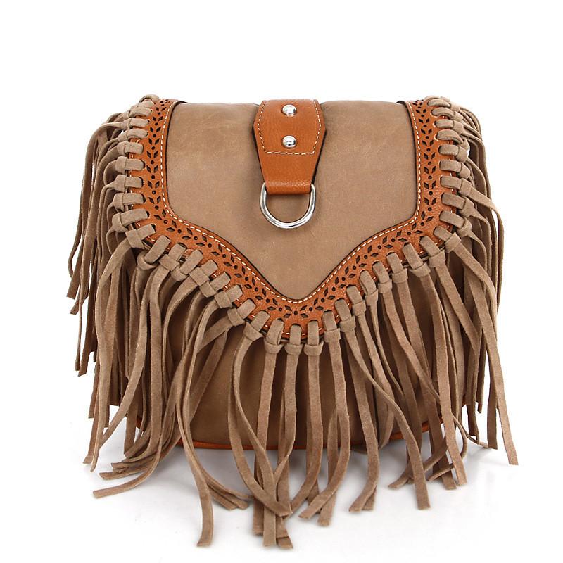 Elegant Bohemian Tassel Crossbody Bag For Women Stylish Vintage Pu Shoulder Bag