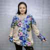 Blue Rhinestone Flower Stand Collar Sweater - Women's Plus Size, Long Sleeve, Thick Knit, 2024 Autumn/Winter Collection