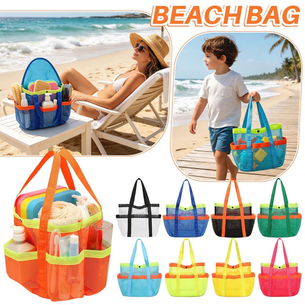 Large Capacity Multi Pocket Tote Bag Mesh Beach Bag Swimming Pool Bag Clothes Storage Organizer Bag with Durable Handles for Outdoor Use