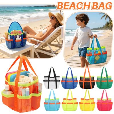 Large Capacity Multi Pocket Tote Bag Mesh Beach Bag Swimming Pool Bag Clothes Storage Organizer Bag with Durable Handles for Outdoor Use