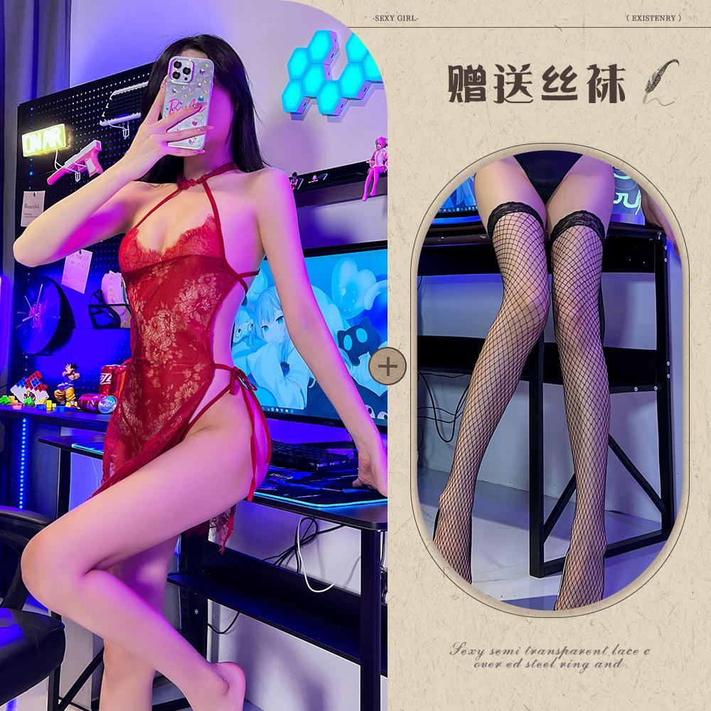 Sexunterwäsche Retro-Perspektive Spitze Cheongsam sexy Wimpernkante Träger Nachthemd heiße Versuchung rückenfrei