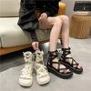 2025 Sexy High Top  Strap Sandals Women Summer Open Toe Fashion Hollow Zip Design Roman Gladiator Thick-soled Platform Sandals
