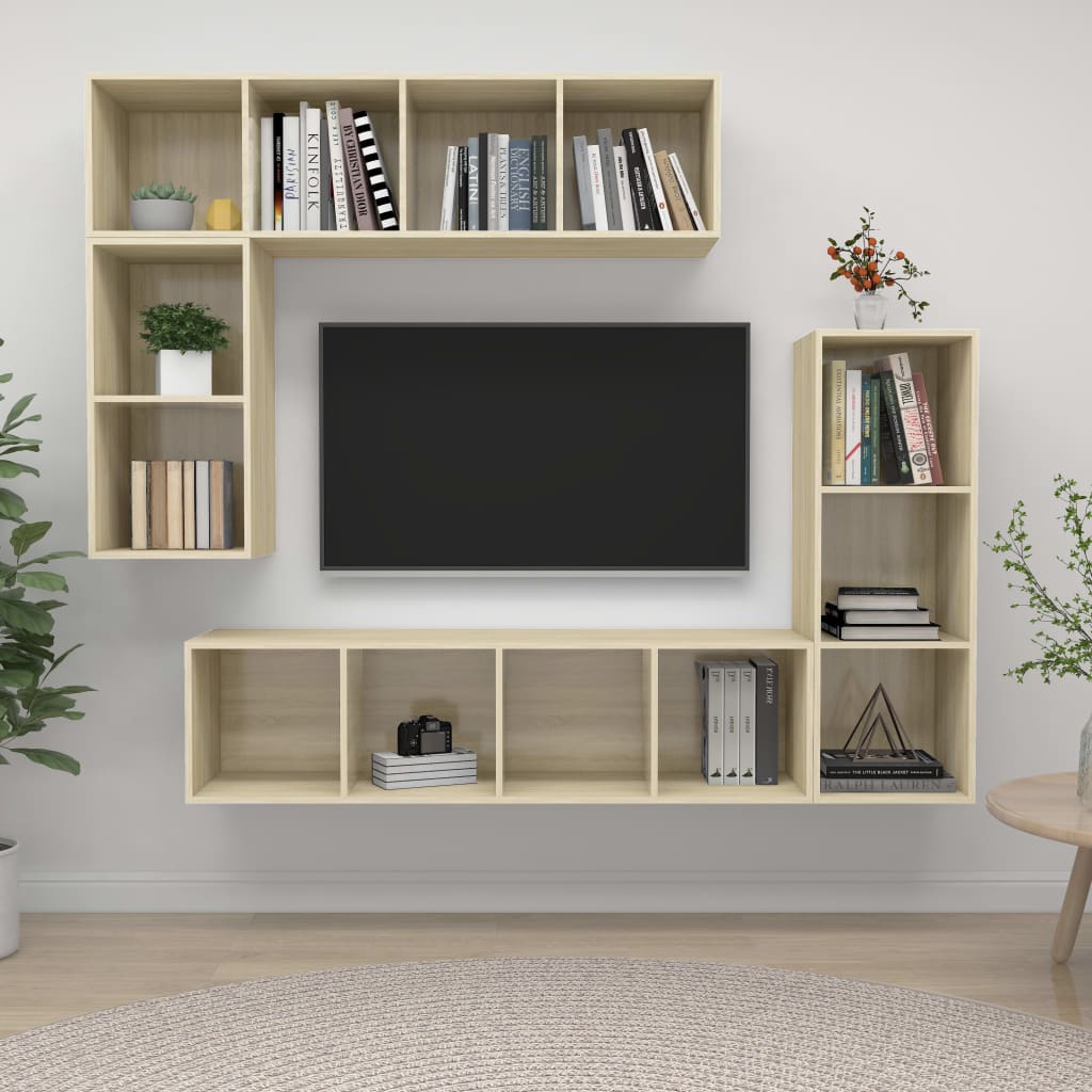 4 Piece Wall Mounted TV Cabinet Set in Sonoma Oak Effect Particleboard