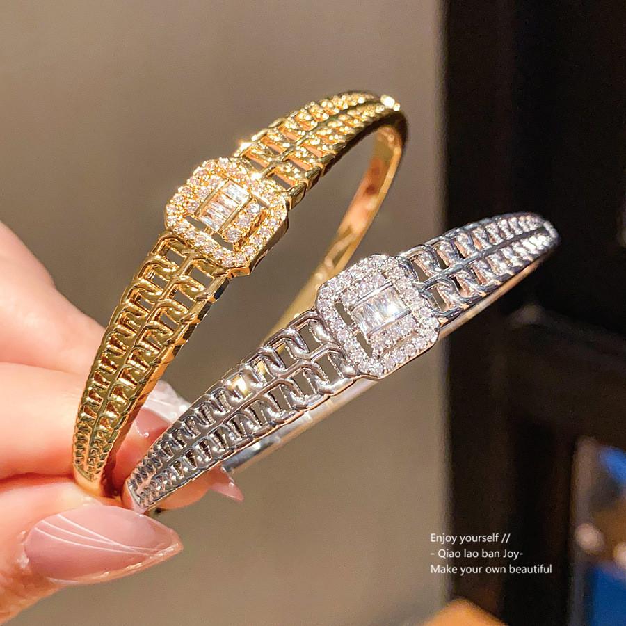 Geometric Square Zircon Bracelet With Gold Plating For Elegant Women