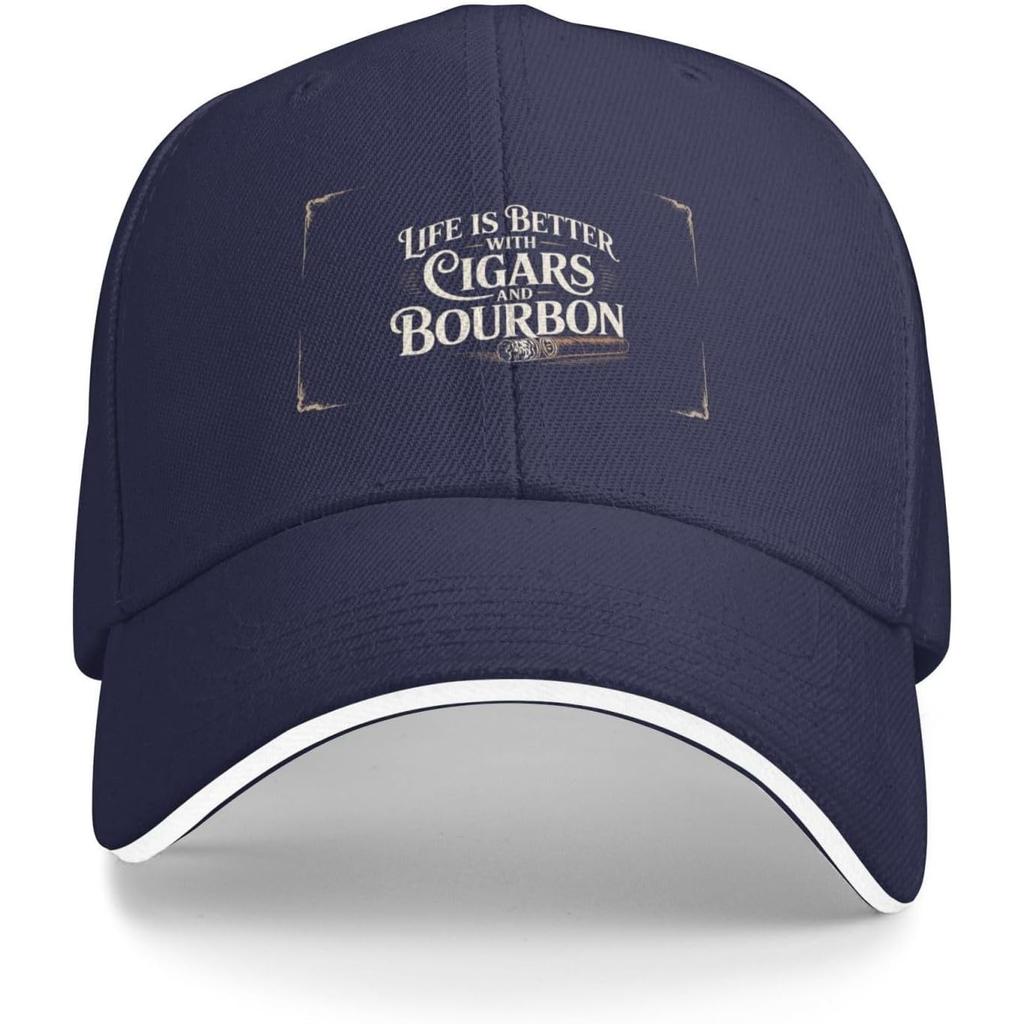Life Is Better With Cigars And Bourbon Baseball Cap Polyester Casual Adult Headwear