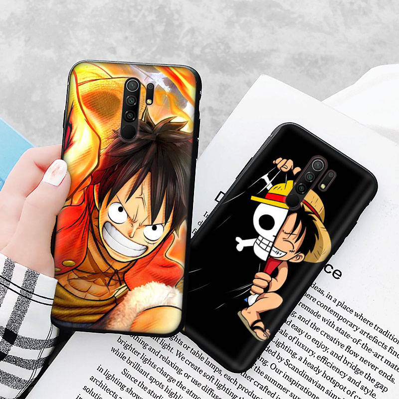Czarne etui dla Xiaomi Redmi 13C Note 9 iPhone XR 7 8 14 15 11 12 13 X XS Pro Max Samsung A25 S23 S24 FE Ultra Plus One Piece Luffy
