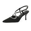 Baotou Pointed Single Shoes Women's Design Sense Niche, New Suede Rhinestone Word with High Heel Sandals Stiletto