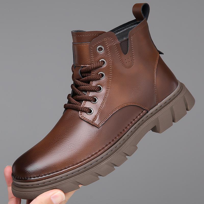 Winter Men's Thermal Boots High Top Warm Lined Anti-Slip Casual Shoes Retro Ankle Boots Non-Slip Comfortable Outdoor Snow Boots