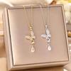 Lightweight Titanium Steel Butterfly Clavicle Necklace with Zirconia Tassel for Women