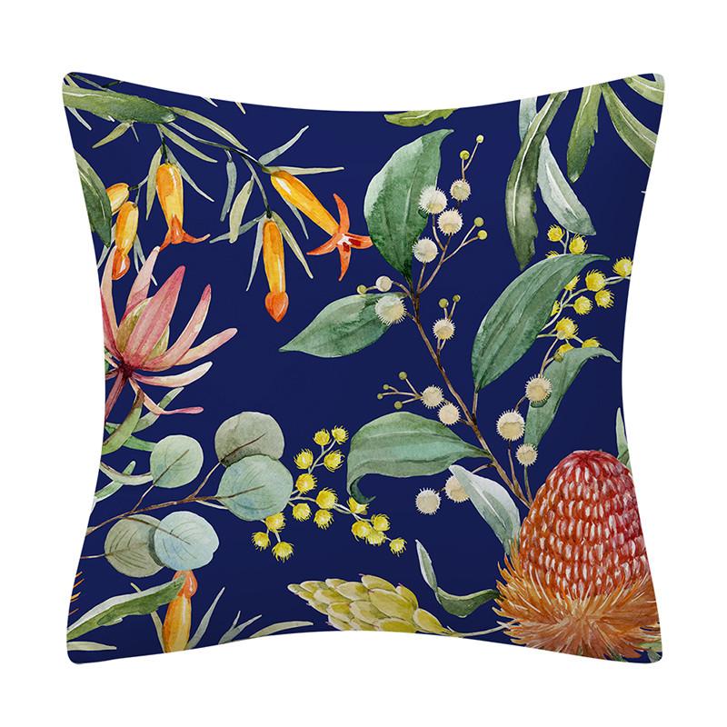 Colorful Plant Flower and Bird Print Pattern Polyester Cushion Cover for Home Living Room Sofa Bedroom Decorative Pillowcase