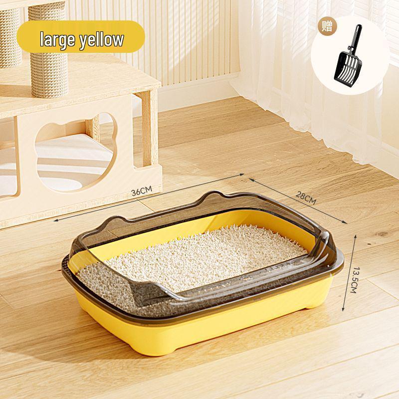 Thick Plastic Cat Litter Box, Semi-Enclosed, Anti-Splash & Anti-Tracking, Large Size 1 piece