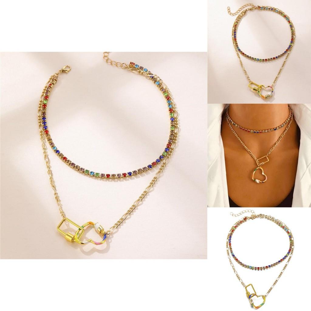 Trendy Multi-layered Colorful Geometric Pendant Necklace For Women In Alloy Material